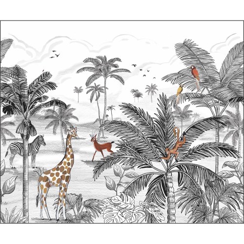 Mural LE MONDE DE LA JUNGLE NOIR Caselio 105789007, 105789008 1