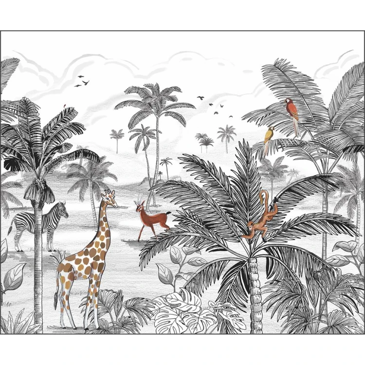 Mural LE MONDE DE LA JUNGLE NOIR Caselio 105789007, 105789008 1